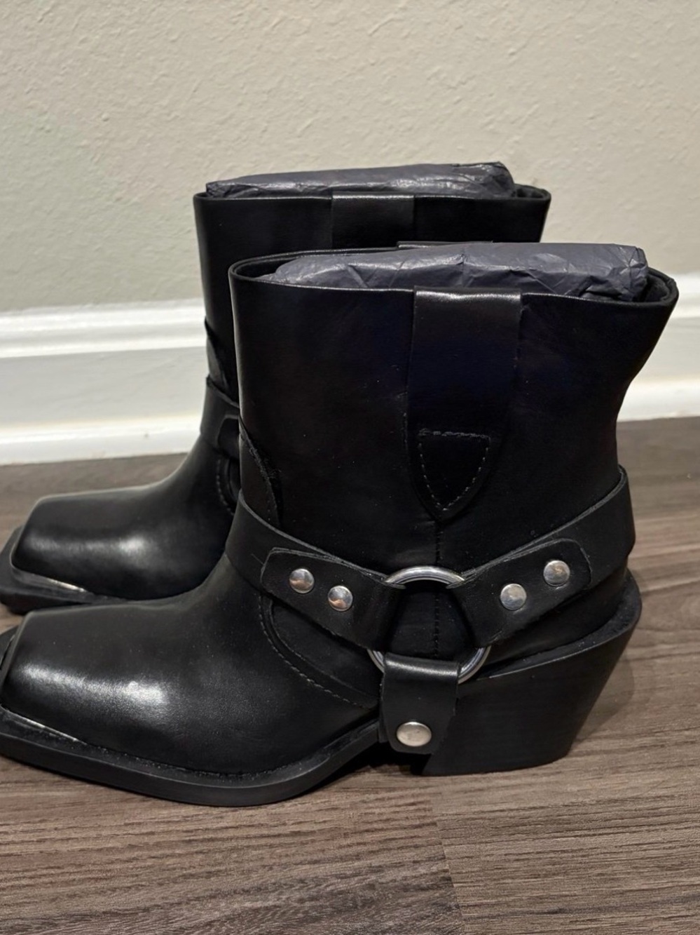 Mango Black Leather Lace-Up Ankle Boots - Picture 4 of 7